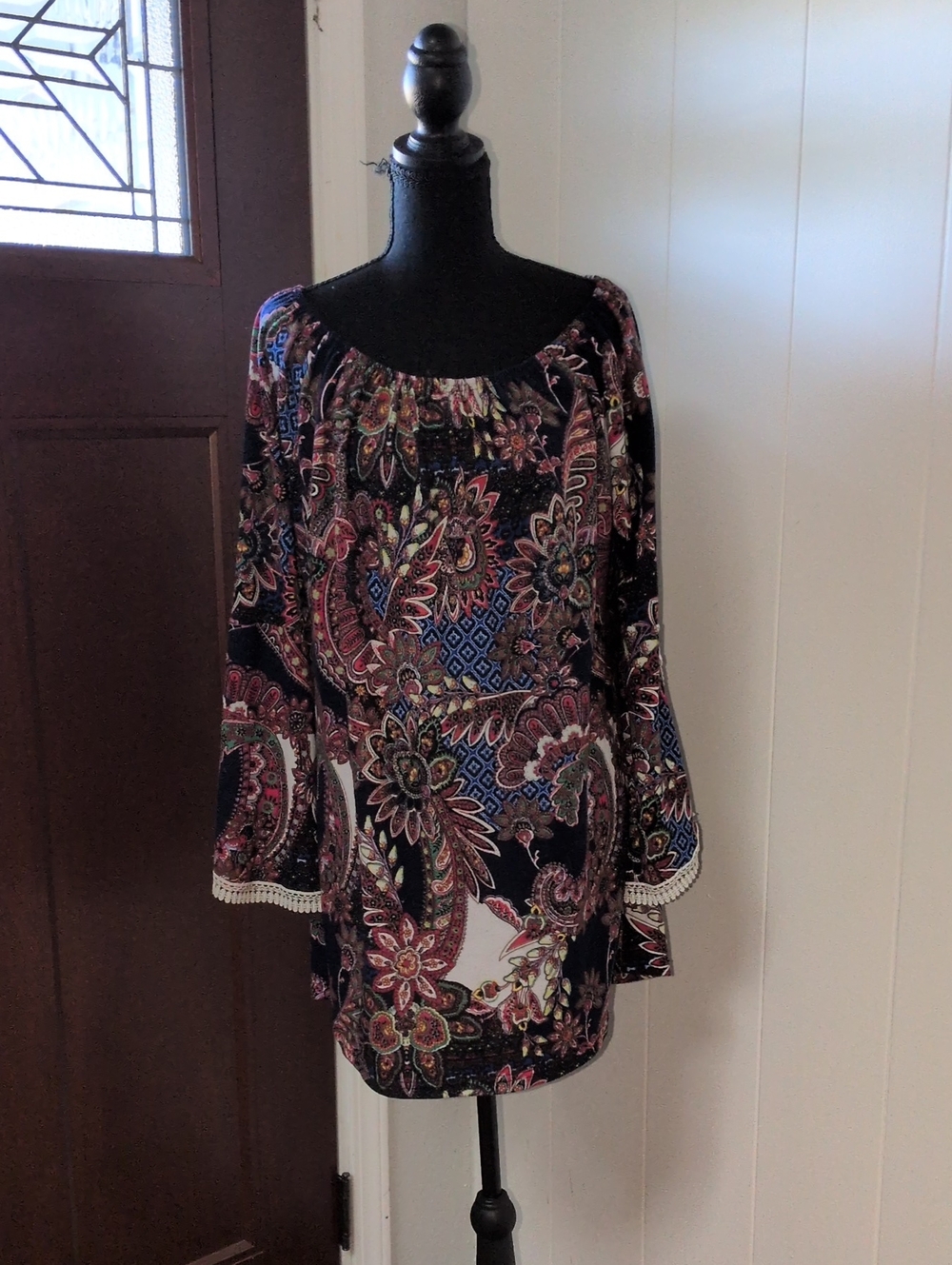 Bohemian Floral Paisley Off-Shoulder Tunic Top Multicolor Size XL - Picture 1 of 13